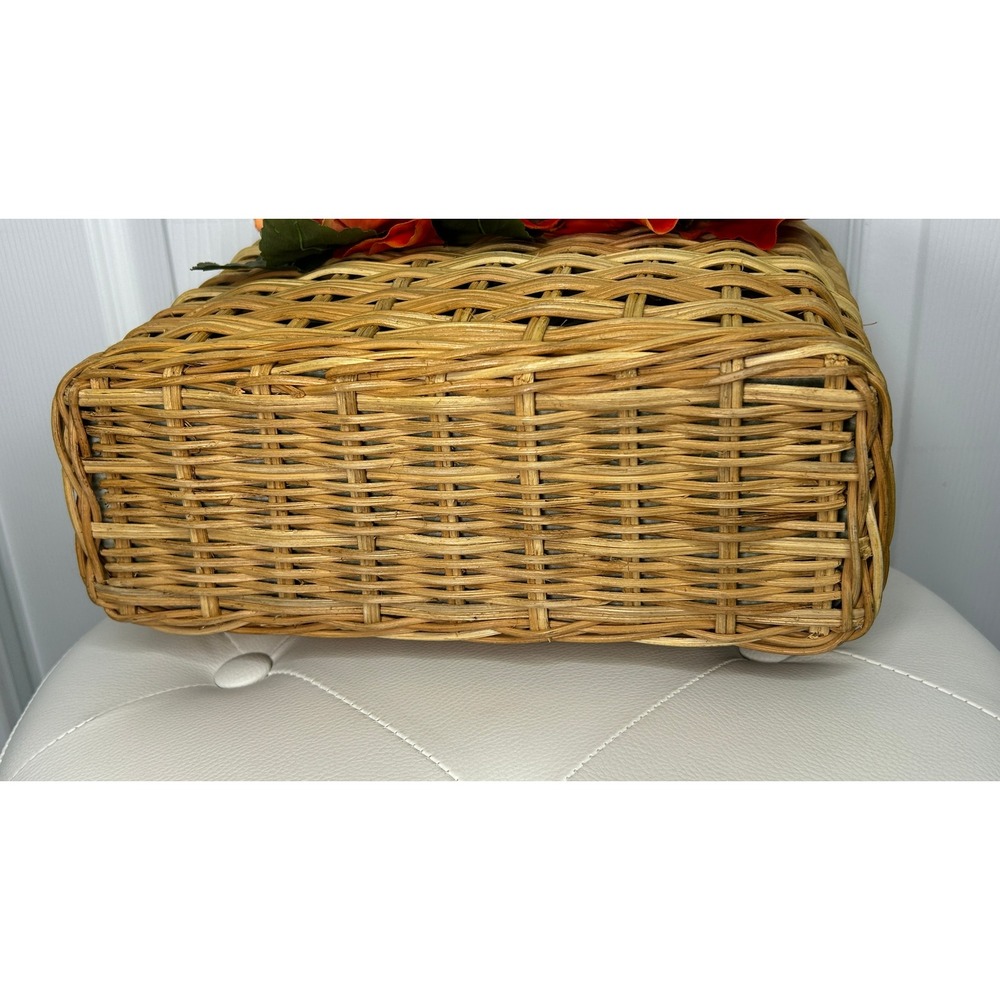 Kate Spade Rare Novelty Wicker Basket Tote Orange Pansy Floral Picnic Bag - Picture 9 of 12
